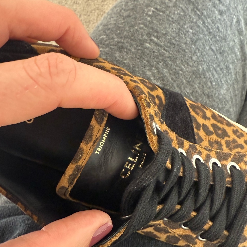Celine Triomphe Leopard Print and Black Sneakers - Picture 8 of 10